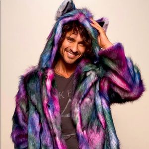 Spirithoods Rainbow Faux Fur Disco Wolf Coat XL